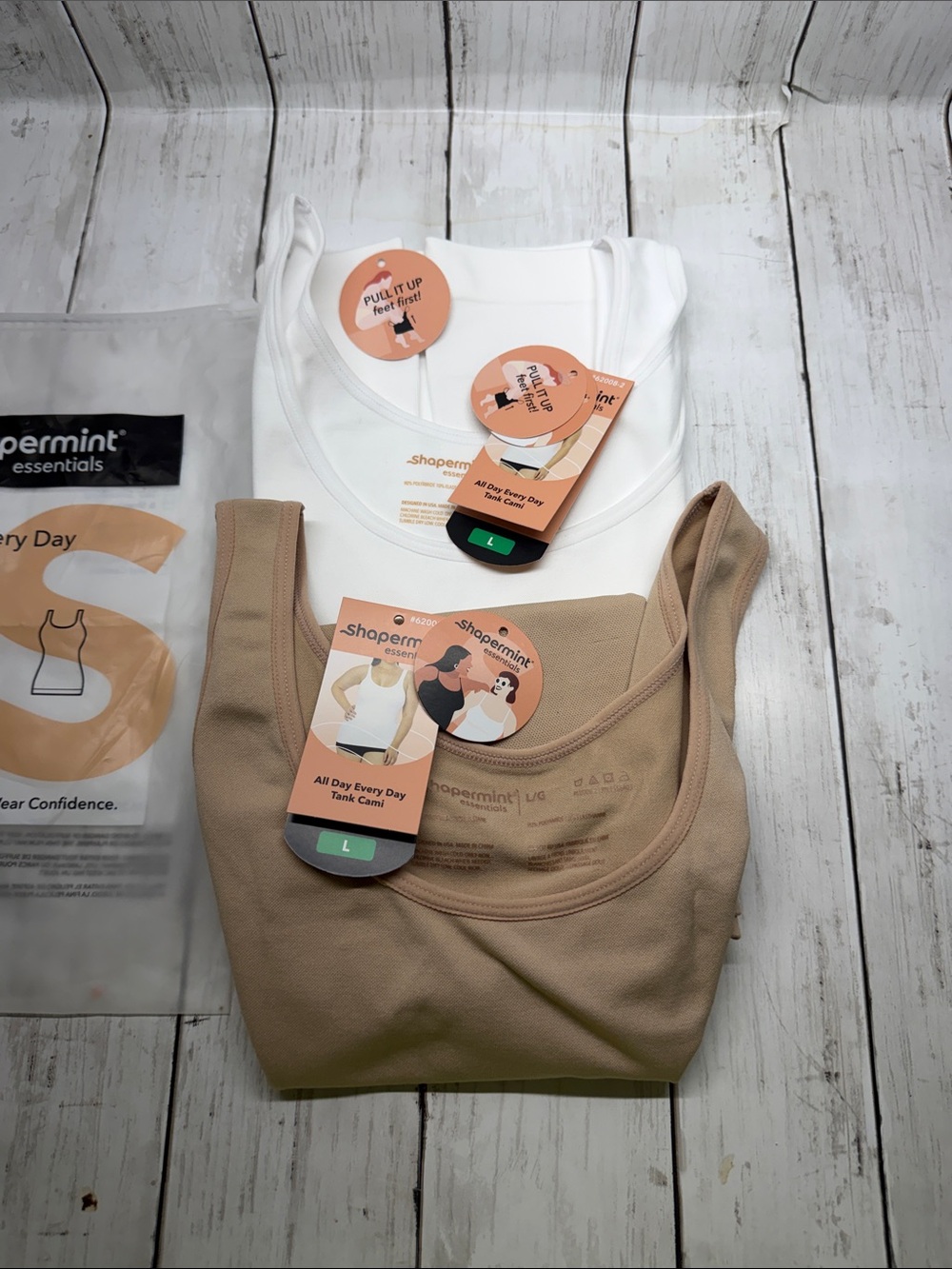 Shapermint Woman’s Tank Tops —  2 pak White & Beige Large New